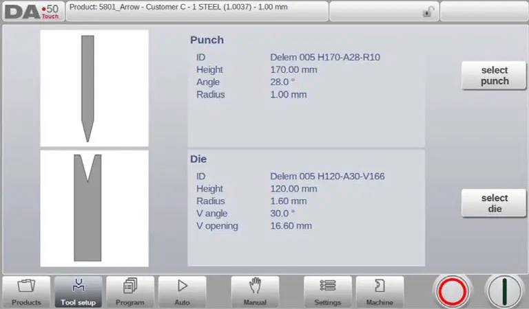 Pictures Delem DA53T controller Mold Setting interface