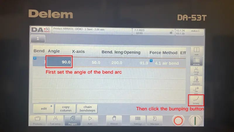 Pictures DA-53T program page bumping button