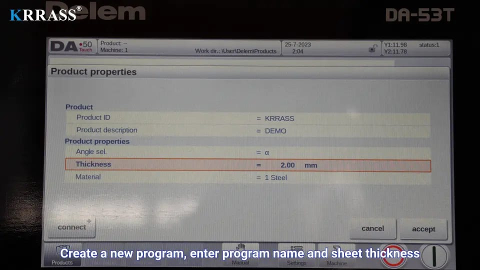 2. Set program name and sheet thickness