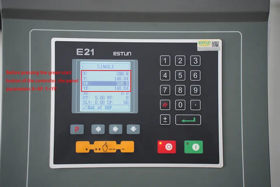 Pictures Before pressing the green start button of the controller, the panel parameters X=XP, Y=YP