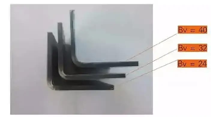 Pictures Fig. 5 Comparison of the inside radius of 4.5 mm SPHC bending with different slot widths (three-point acute punch)
