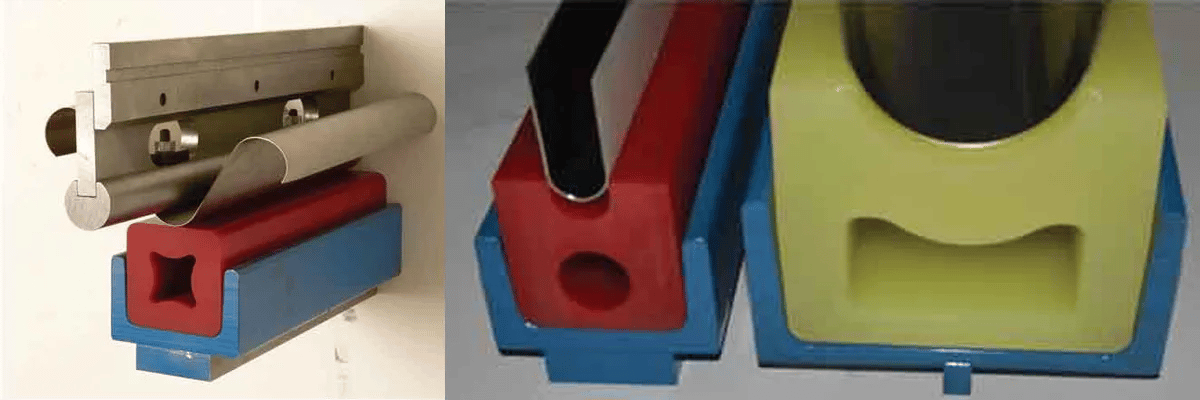 Figure 5: Holes in the center of the pad reduce tonnage needed for deflection (top), and molded U-shapes on the pad surface help form material to a specific radius while accommodating for spring back.