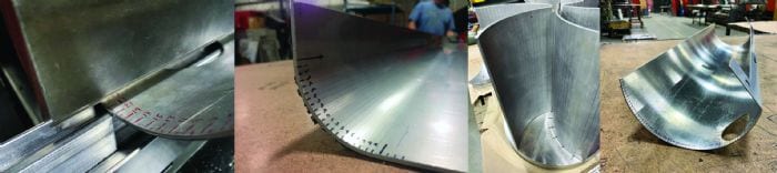 Step bending, or bump forming, can stand in for specialized tooling to form large-radius bends in a pinch.
