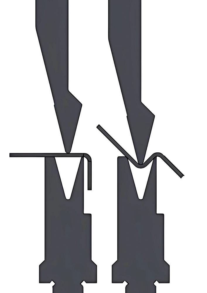 Pictures FIGURE 1 A standard die is relieved in the back to allow a shorter distance between bend centers and provide the necessary clearance for offset bends, without the need for a dedicated offset tool.