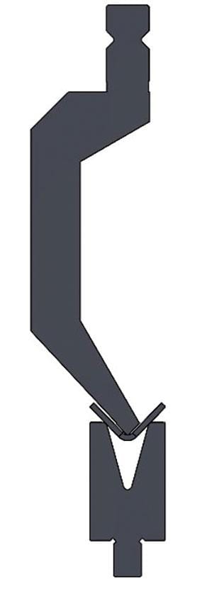 Pictures FIGURE 2 Illustration shows an 86-degree gooseneck punch and a 30 degree die. Matching the punch and die angles are no longer necessary. What is important is how far the punch tip can drive past the die shoulders.