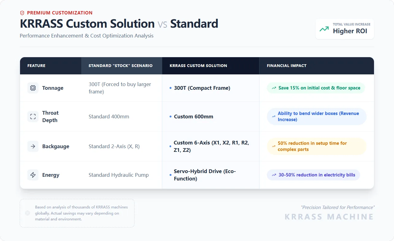Pictures Comparison table of standard vs custom bending machine costs