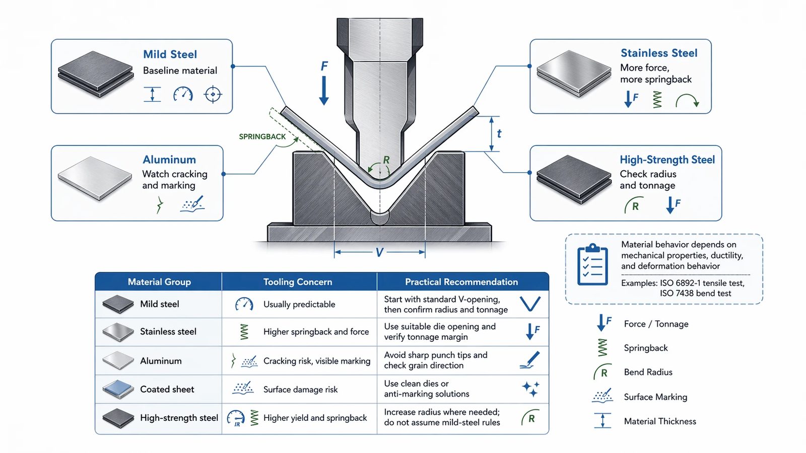 Pictures Material behavior - mild steel, stainless steel, aluminum, and high-strength sheet