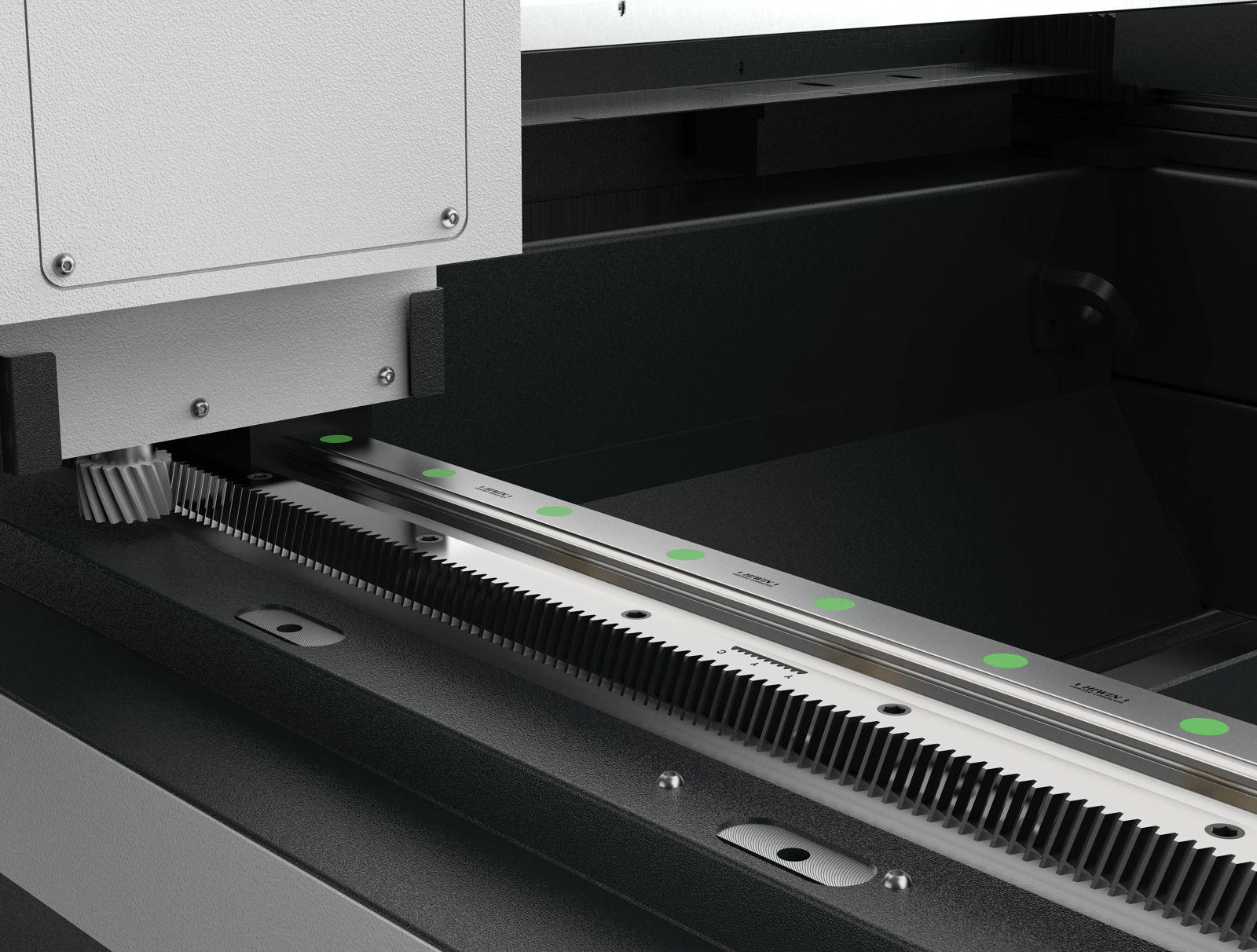 Rack pinion and linear guiding on plasma cutting machine