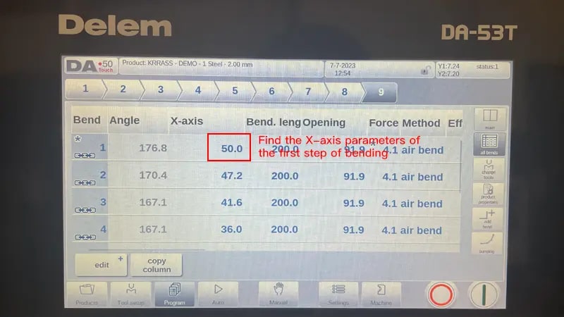 DA-53T Program First Step Parameters