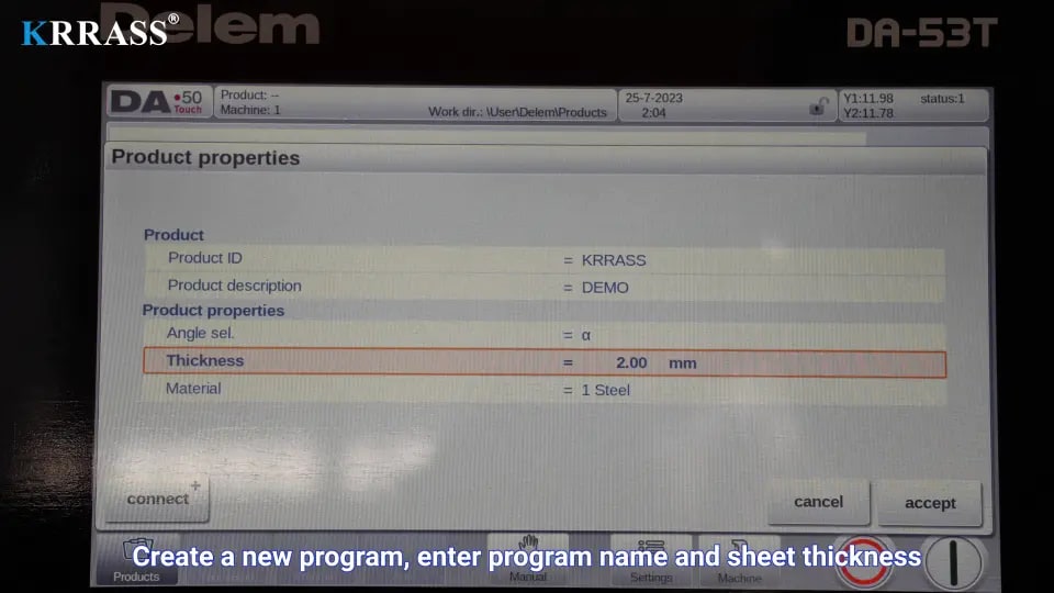 2. Set program name and sheet thickness