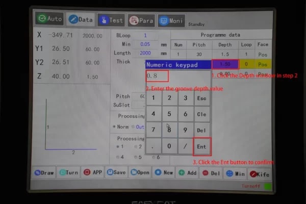 Set the groove depth in step 2