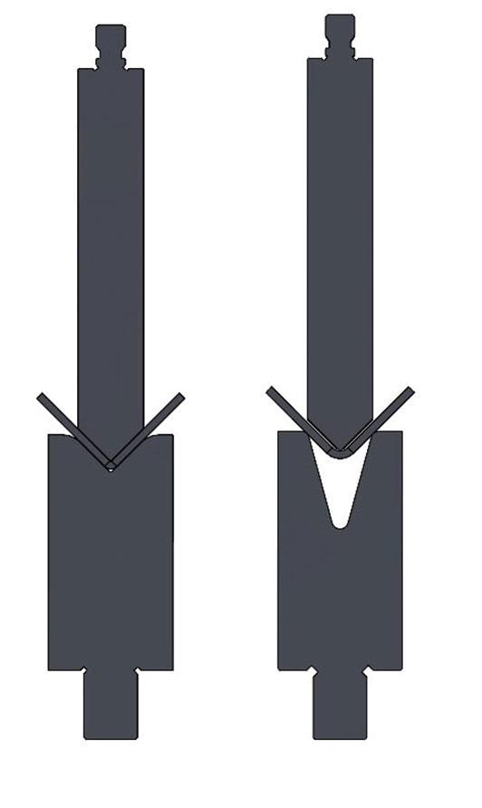 FIGURE 4 There’s still a place for coining (shown at left), especially when producing parts designed many years ago around the coining process, and part design changes simply aren’t an option.