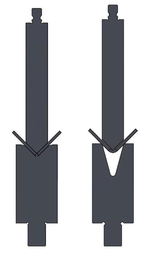 FIGURE 4 There’s still a place for coining (shown at left), especially when producing parts designed many years ago around the coining process, and part design changes simply aren’t an option.
