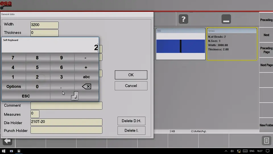 Input sheet thickness