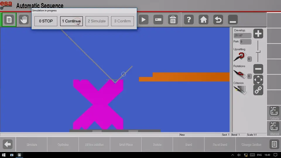 Select the Simulation button, and keep clicking the Continue button until the workpiece is completed