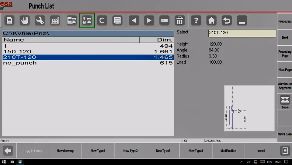 Under the Die List page, check the Die parameters
