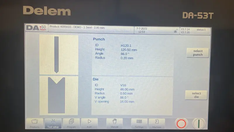 DA-53T TOOL SETUP page
