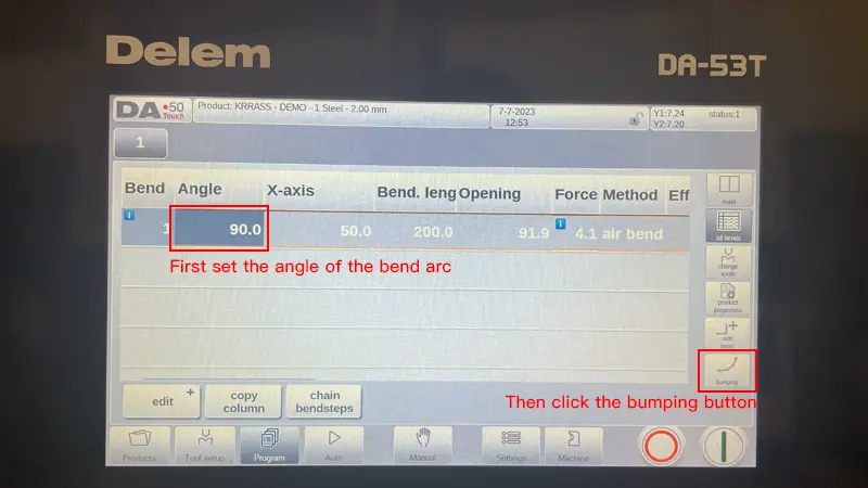 DA-53T program page bumping button