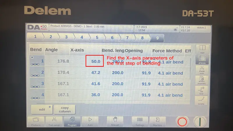 DA-53T Program First Step Parameters