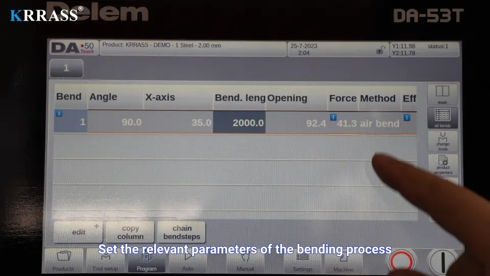 4. Set the parameters of the bending step