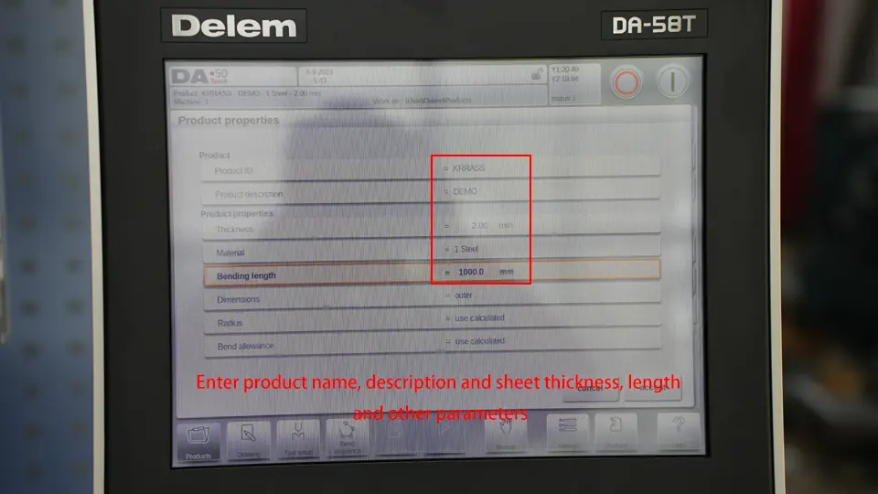 2. Enter product name, description and sheet thickness, length and other parameters