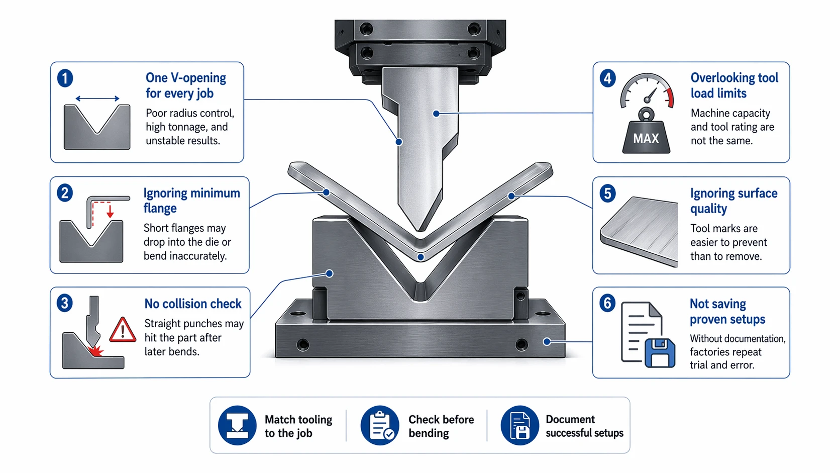 Press Brake Tooling Guide: How to Choose the Right Punch and Die - Pictures 8 Common mistakes when choosing press brake tooling